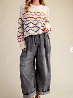 EASEL Washed loose fit denim pants BLACK